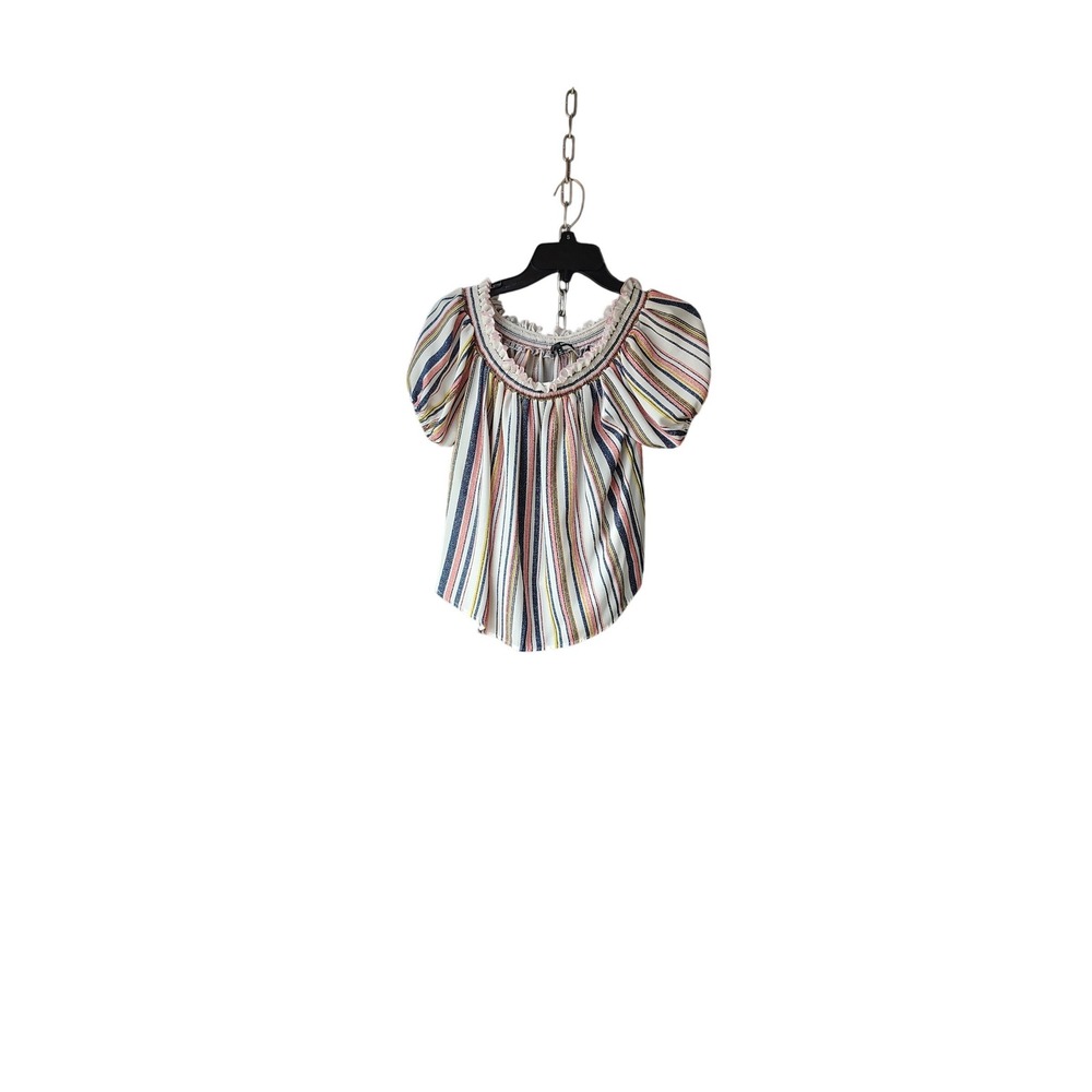 Daisy May Striped Puff Sleeve Off Shoulder Blouse‎ Multi Color Boho Top Small